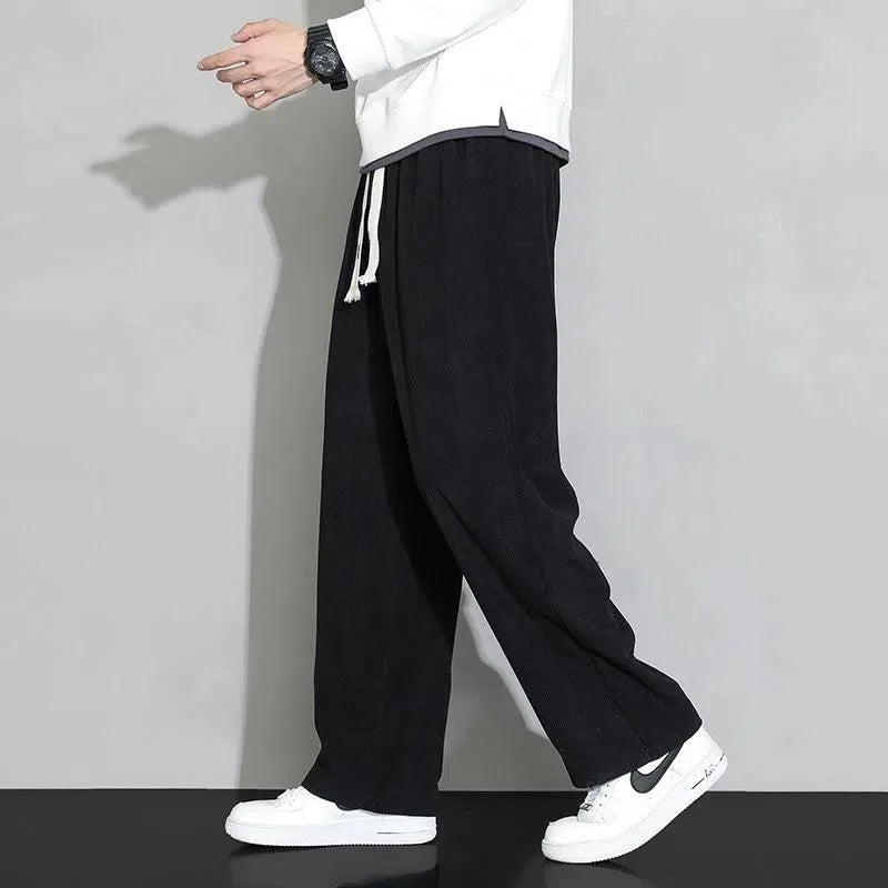Corduroy Fleece Lined Men's Pants Autumn Winter Style Loose Straight Leg Sports Casual Set Men's Winter Fashion Trousers