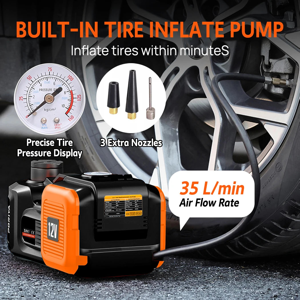 Electric Hydraulic Floor Jack 5 Ton Car 12V with Impact Wrench And Inflator Pump for Vehicle Repairing Tools