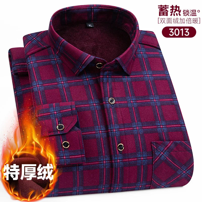 New Men's Long-Sleeved Shirt Thickened and Fleece Warm 8XL9XL Plus Size Autumn and Winter Casual No-Ironing Comfortable Top