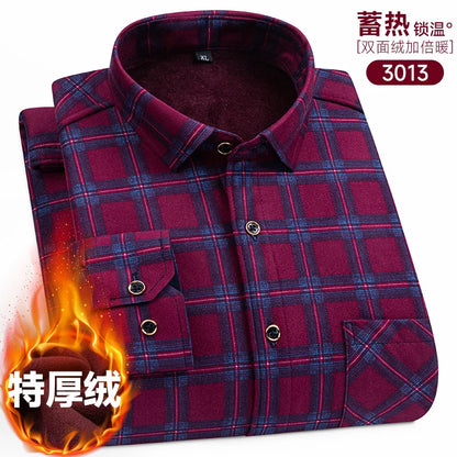 New Men's Long-Sleeved Shirt Thickened and Fleece Warm 8XL9XL Plus Size Autumn and Winter Casual No-Ironing Comfortable Top