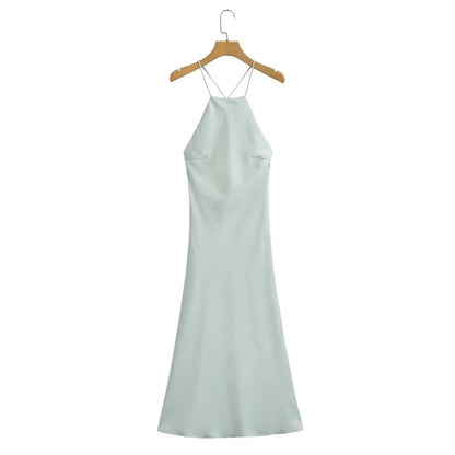 New Spring Summer Women's Maxi Dress Satin Feeling Sleeveless Dress European American Style Banquet Sexy Dress Evening Dresses