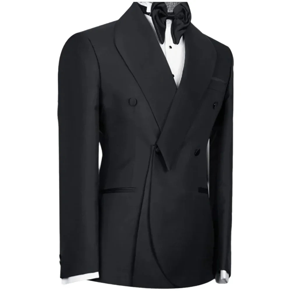 Black Suits For Men Shawl Lapel Formal 1 Piece Jacket Double Breasted Business Casual Groom Wedding Party Custom Made Blazer