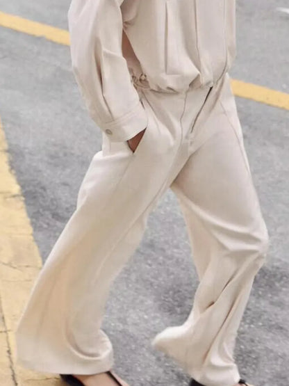 Women's Pilot Jacket Coat High Waist Commute Line Decor Straight Leg Pants Two Piece Set Long Sleeve Stand Collar Jacket