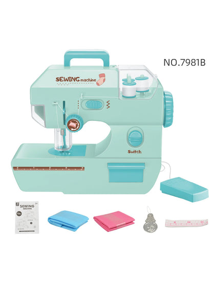 Mini Sewing Machine Toys for Kids, Electric Furniture Model Playing Home Toy with Lights DIY Simulation Sewing Gift for Children