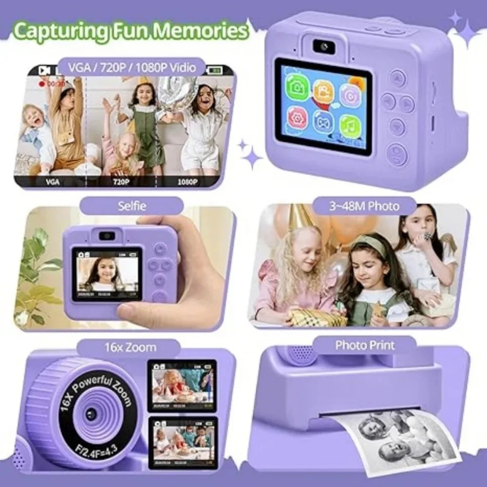 Children's Instant Printing Camera and Video Photography Toy for Boys and Girls, Mini Digital Camera with Printer