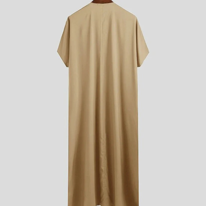 2024 New Men's Muslim Middle Eastern Arab Dubai Dress Robe Short Sleeve Luxury Robe Pakistan Moroccan Muslim Men Clothing
