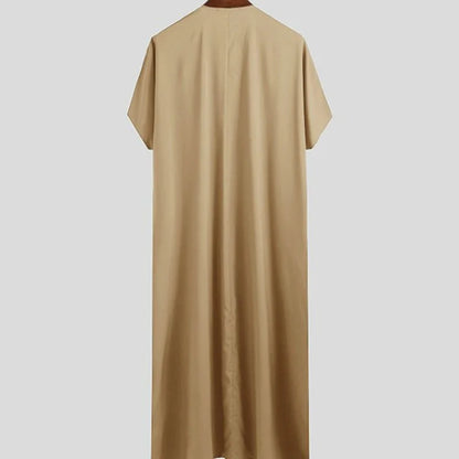 2024 New Men's Muslim Middle Eastern Arab Dubai Dress Robe Short Sleeve Luxury Robe Pakistan Moroccan Muslim Men Clothing