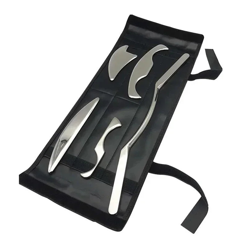 5 in 1 Stainless Gua Sha Muscle Scraper Tools Set Physical Therapy, IASTM Tools,Guasha Tools for Tissue Massage with Storage Bag