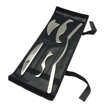 5 in 1 Stainless Gua Sha Muscle Scraper Tools Set Physical Therapy, IASTM Tools,Guasha Tools for Tissue Massage with Storage Bag