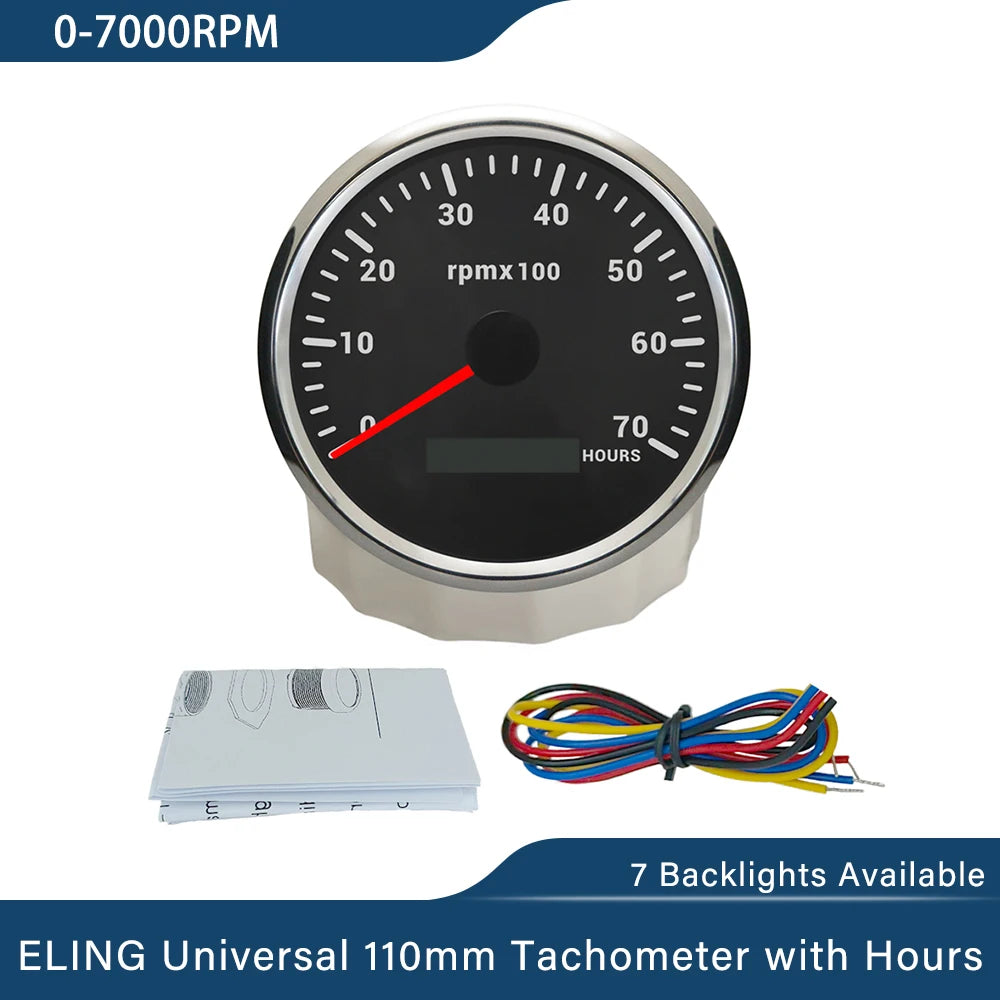 ELING 110mm Tachometer 0-3000 0-4000 0-6000 0-7000 0-8000 RPM LCD Hour Meter with 7 Colors Backlight for Car Boat Yacht 9-32V