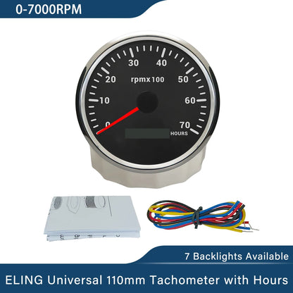 ELING 110mm Tachometer 0-3000 0-4000 0-6000 0-7000 0-8000 RPM LCD Hour Meter with 7 Colors Backlight for Car Boat Yacht 9-32V