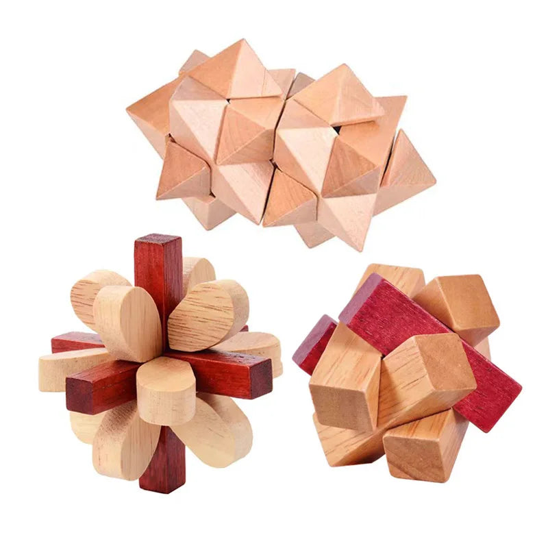 3PCS Set LuBan Lock Wooden Puzzle Brain Teaser IQ Test Toys Educational Mind Games For Adults Kids Unlock Interlock Game