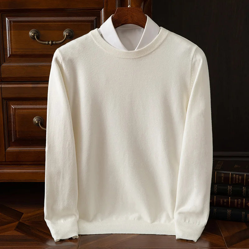 Autumn Winter Men's O-Neck Merino Wool Sweater New Versatile Basic Cashmere Pullover Casual Business Knitwear Sweater