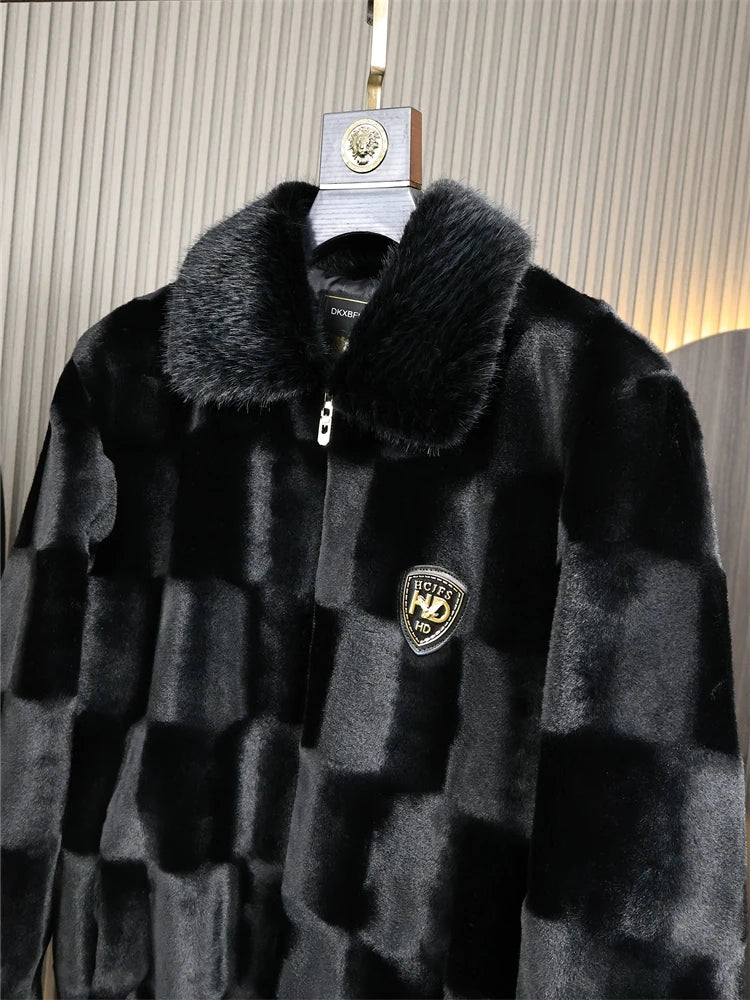 High-End Men's Winter Coat Fake Fur Suede Collar One-Piece Small Label Simulation Fur Coat Zhejiang Production 2023 Winter