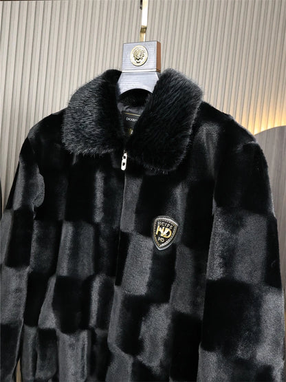 High-End Men's Winter Coat Fake Fur Suede Collar One-Piece Small Label Simulation Fur Coat Zhejiang Production 2023 Winter