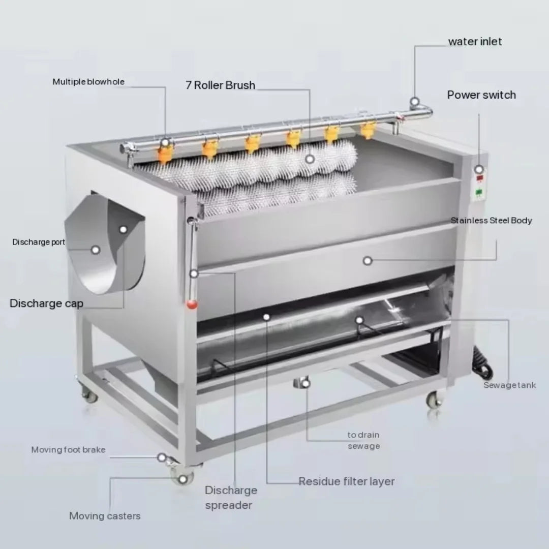 Vegetables and Fruits Automatic Commercial Potato Ginger, Lotus, Papaya Sweet Potato Cleaning Roller Washing and Peeling Machine