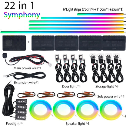 22 In 1 Car Ambient Lights RGB 64 Colors LED Interior For BMW F10 F11 F20 F30 G01 G02 G05 E36 E39 E60 E87 E90 E91 E92 X3 X4 X5