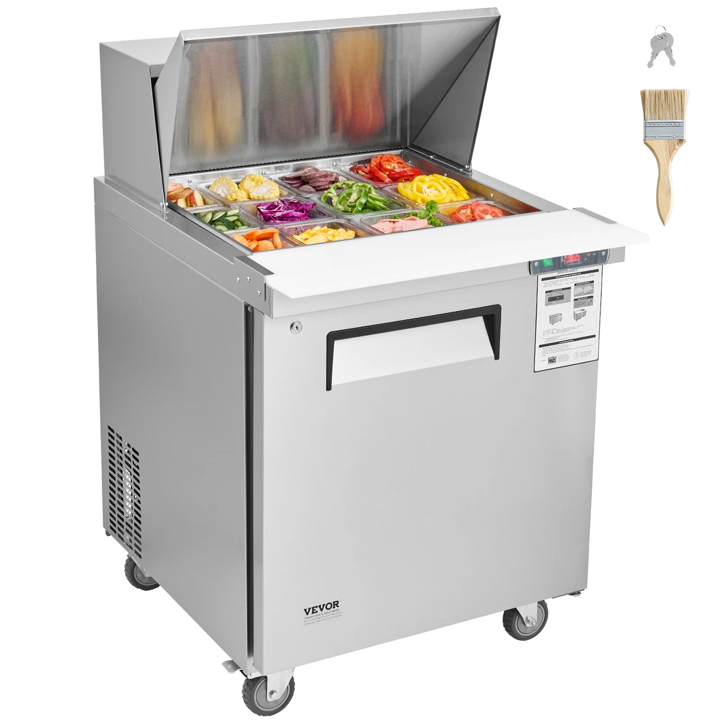 SucceBuy 28" Commercial Refrigerator Sandwich & Salad Prep Table 7.4 Cu. Ft Stainless Steel Refrigerated Food Prep Station