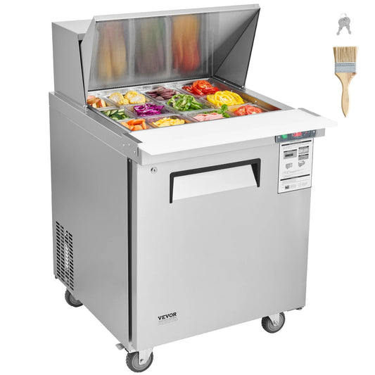 SucceBuy 28" Commercial Refrigerator Sandwich & Salad Prep Table 7.4 Cu. Ft Stainless Steel Refrigerated Food Prep Station