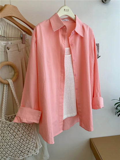 Spring Autumn Design Sensual Casual Versatile Slimming Outerwear Shirt Loose Fit Long Sleeve Polyester Flip Collar Women's Shirt