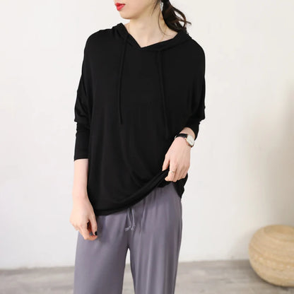 Spring Summer New Modal Long Sleeve Hoodie T-Shirt Women plus Size Loose Base Shirt Slimming Sun Protection Top Korean Style