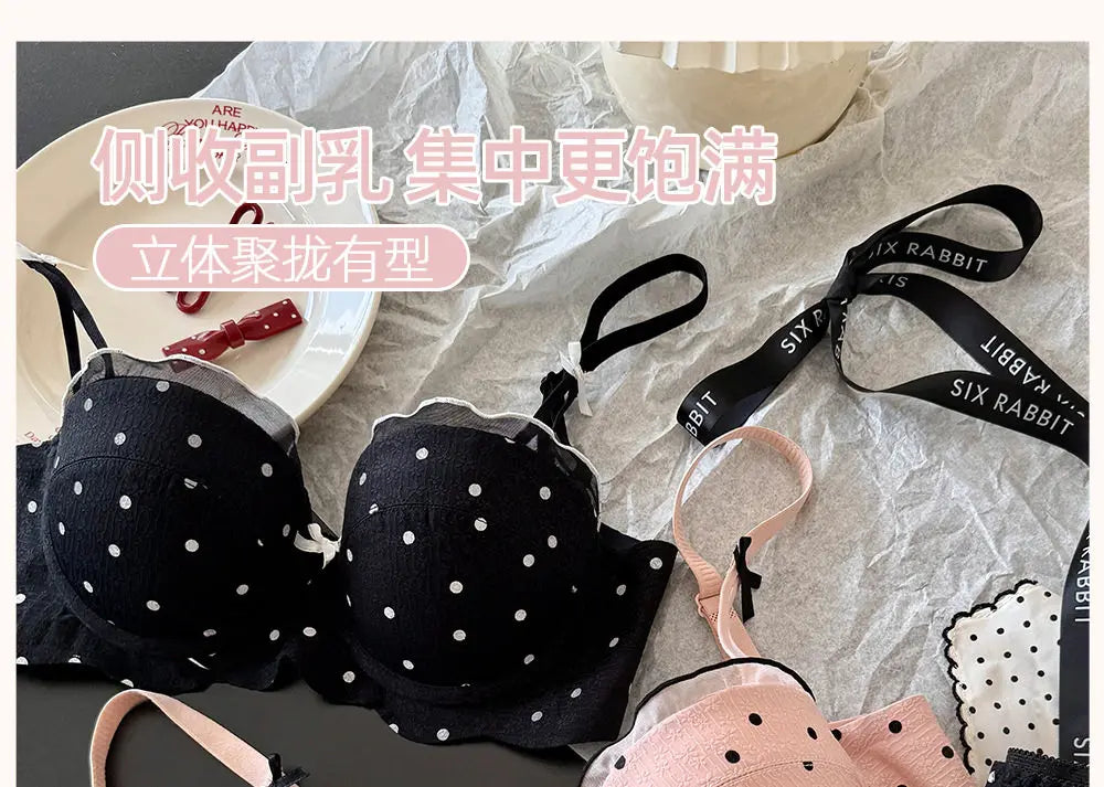 Ensemble Soutien-Gorge French Coquette à Pois Sans Armature, Effet Push Up Pour Petite Poitrine Forme Pêche, Confortable et Sexy