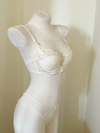 French Style Women's Minimizer Bra Sexy Lingerie Set Large Breast Support Half Cup Soft Underwire Anti Sagging Comfort Thin Bras