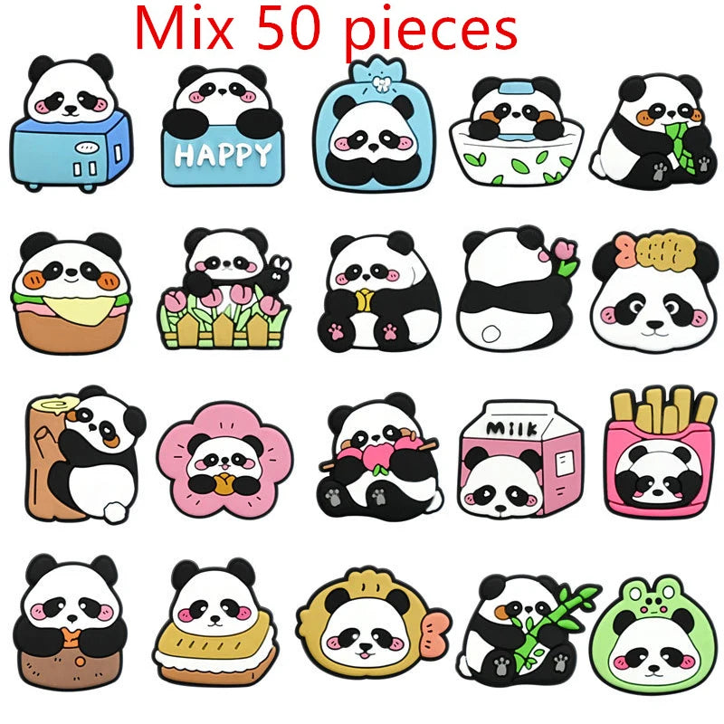 1/20/50/100Pcs Panda Series Shoe Charms Cute animal Shoes Accessories Decoration Clog Sandal Buckle Bithday Holiday Party Gifts