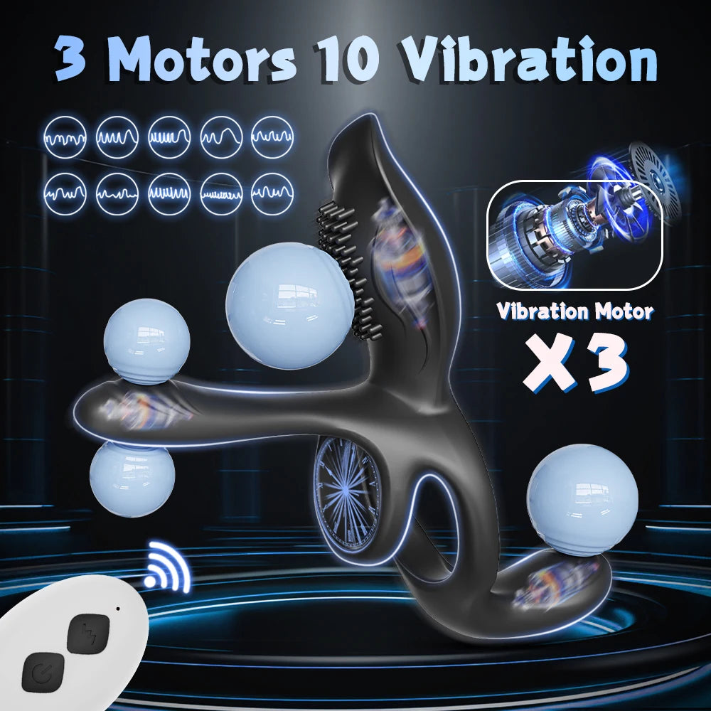 Remote Control Vibrating Cock Ring for Men Ejaculation Delay Penis Ring with Perineum Clit Stimulator Adult Sex Toy for Couples