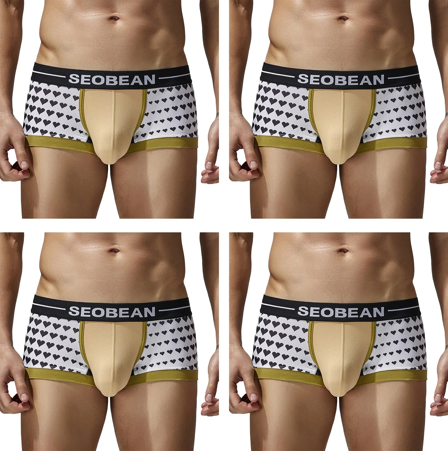 Seobean 4-Pack Men's Soft Comfortable Fashion Heart Boxer Briefs Lightweight Underwear for Daily Wear