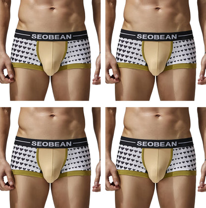Seobean 4-Pack Men's Soft Comfortable Fashion Heart Boxer Briefs Lightweight Underwear for Daily Wear