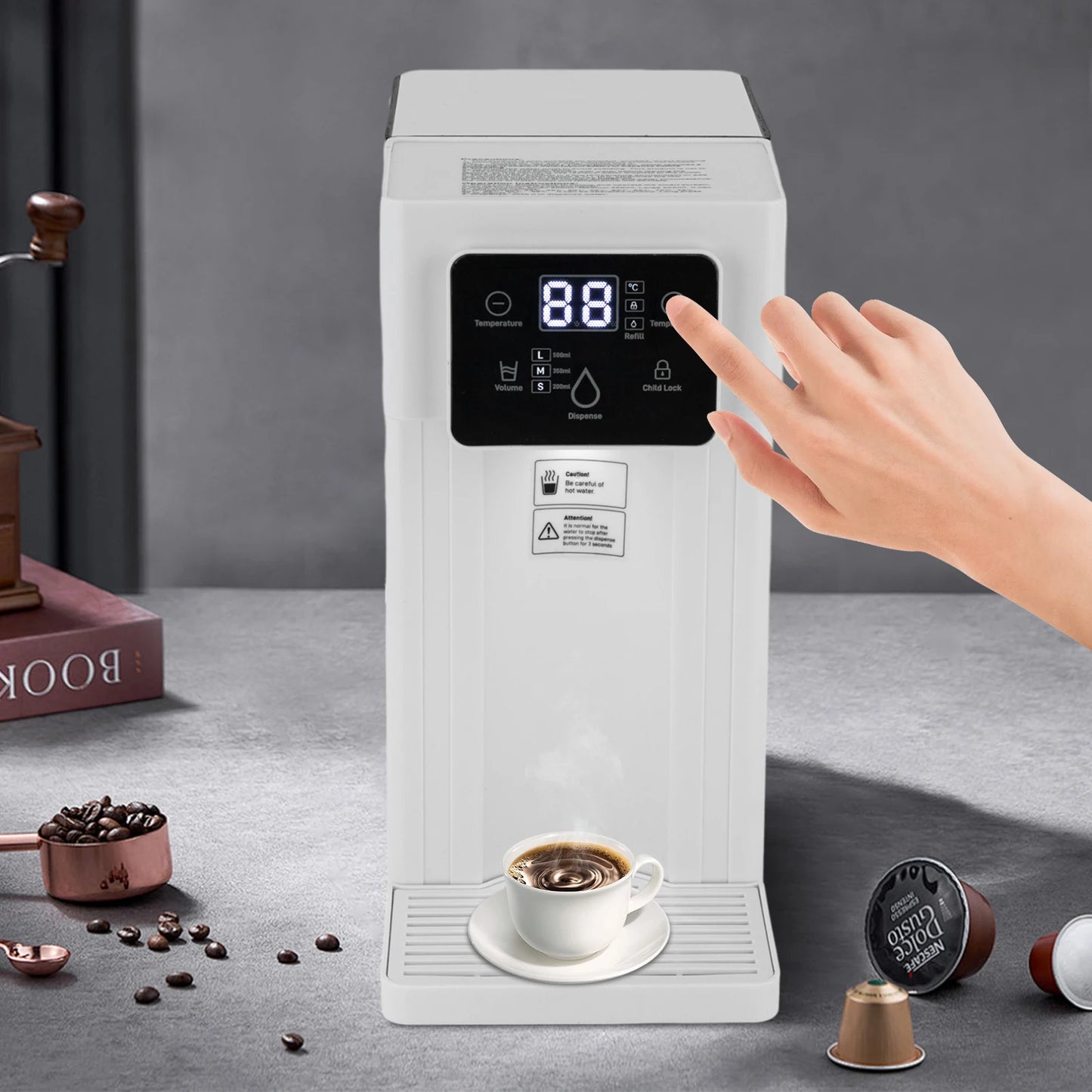 Rectangular Desktop Instant Hot Water Dispenser ABS PS 444 Stainless Steel Silicone Material 110V US Plug 1500W 3L Capacity 200ml 350ml 500ml Quantitative Water Output Low Noise 1m Power Cord Countertop Electric Water Dispens