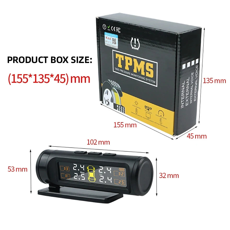 Wireless Tire Pressure Monitoring System Temperature Warning Removable Battery Battery Version 4 Sensors  TPMS Car Tyre Pressure