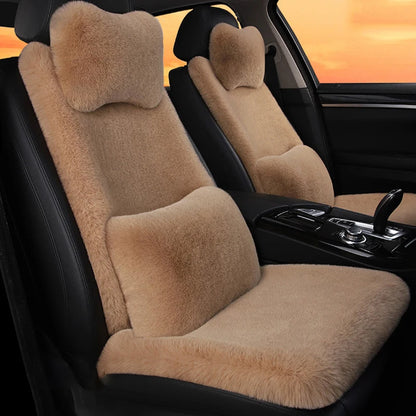 2/3/4pcs Super Soft Fluffy Rabbit Faux Fur Car Seat Cover Winter Plush Warm Thick Home Car Seat Cushion Pad Neck/Waist Pillow