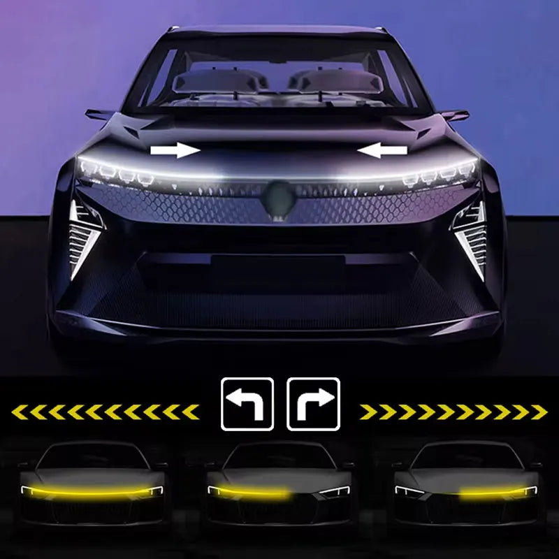 12V Car Daytime Running Light DRL With Turn Signal Lamp New LED Car Hood Decorative Light Strip Start Scan Dynamic Ambient Light