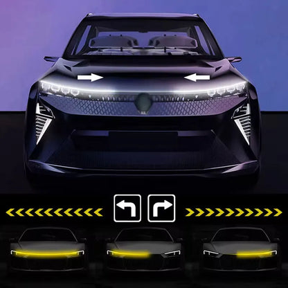 12V Car Daytime Running Light DRL With Turn Signal Lamp New LED Car Hood Decorative Light Strip Start Scan Dynamic Ambient Light