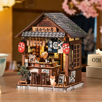 Zuuton DIY Miniature Japanese Izakaya Dollhouse Kit 3D Wooden Puzzle with Furniture Handmade Craft Building Set Gift Home Decor
