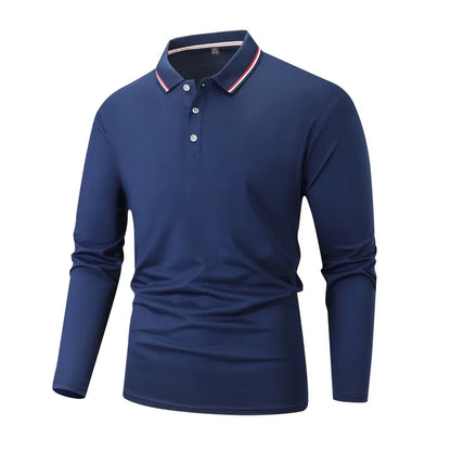 New Men's Business Casual Long Sleeved Shirt Solid Color Formal Polo Shirt Fashionable Breathable Comfortable Versatile Work Top
