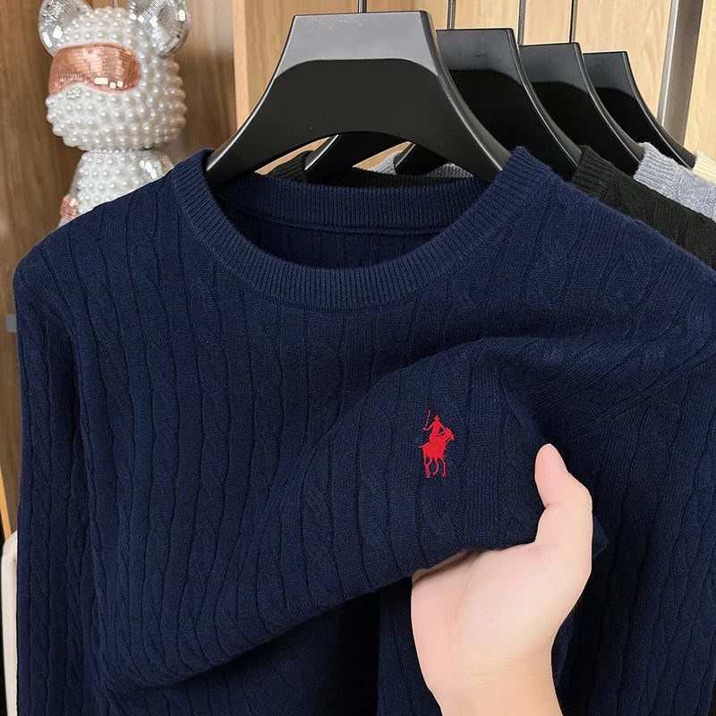 Luxury Man Long-Sleeved Knitted Shirt Round Neck Design High Quality Embroidery Business Golf Spring Solid Color Men's Knitwear