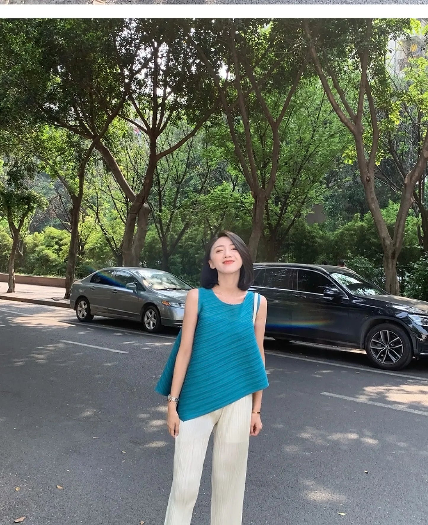 Unique Folded Design Sleeveless Top Set for Small Women Elegant Suitable Travel Wear Polyester Summer T-Shirt round Neck High...