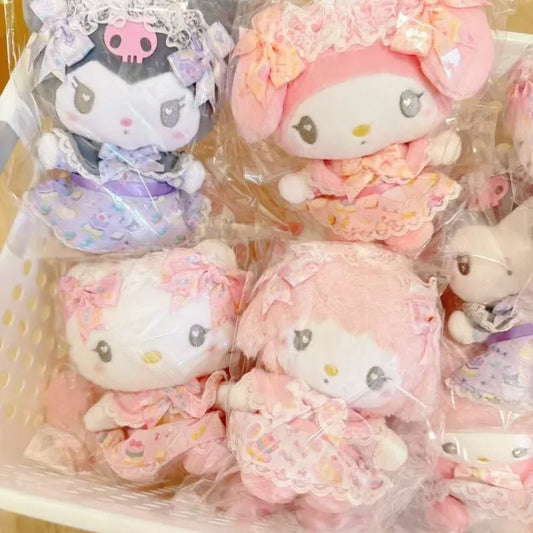 NEW Maid Lolita skirt Series My Melody pink dress My Sweet Piano Kuromi Sanrio Plush Keyring Hello Kitty Small Pendant Toys gift