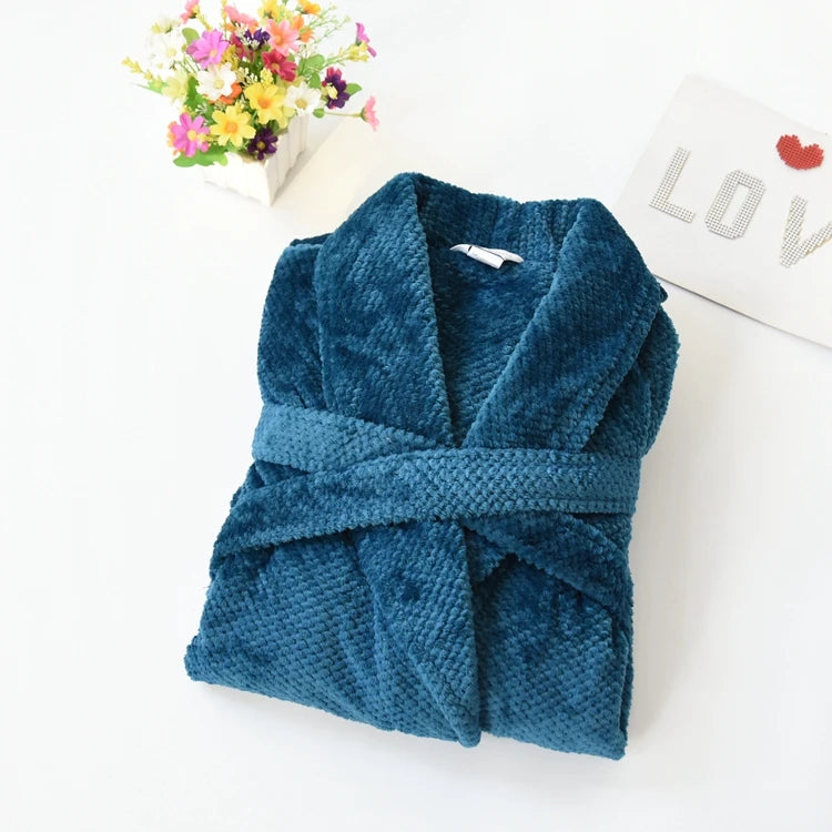 Extended Length Coral Fleece Robe for Men And Women Couple Bathrobe Pyjamas Home Clothes Sleepwear Winter Season Home Fashion