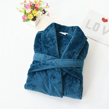 Extended Length Coral Fleece Robe for Men And Women Couple Bathrobe Pyjamas Home Clothes Sleepwear Winter Season Home Fashion