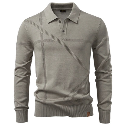 AIOPESON Men's Slim Fit Long Sleeve Polo Shirt Autumn Winter Thermal Comfort Fashion Stripe Solid Color Button up Polo Tops