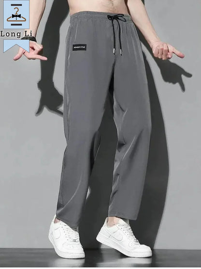 Summer Men's Casual Loose Straight Leg Sport Pants Thin Ice Silk Resistant Stain Versatile Wide Leg Pants Draping Effect