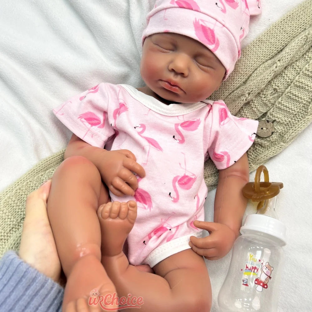 50cm Open Mouth Doll Soft Lifelike Silicone Reborn Baby Girl/Boy Loulou Waterproof Baby 3D Skin Doll Gift for Dementia Patients