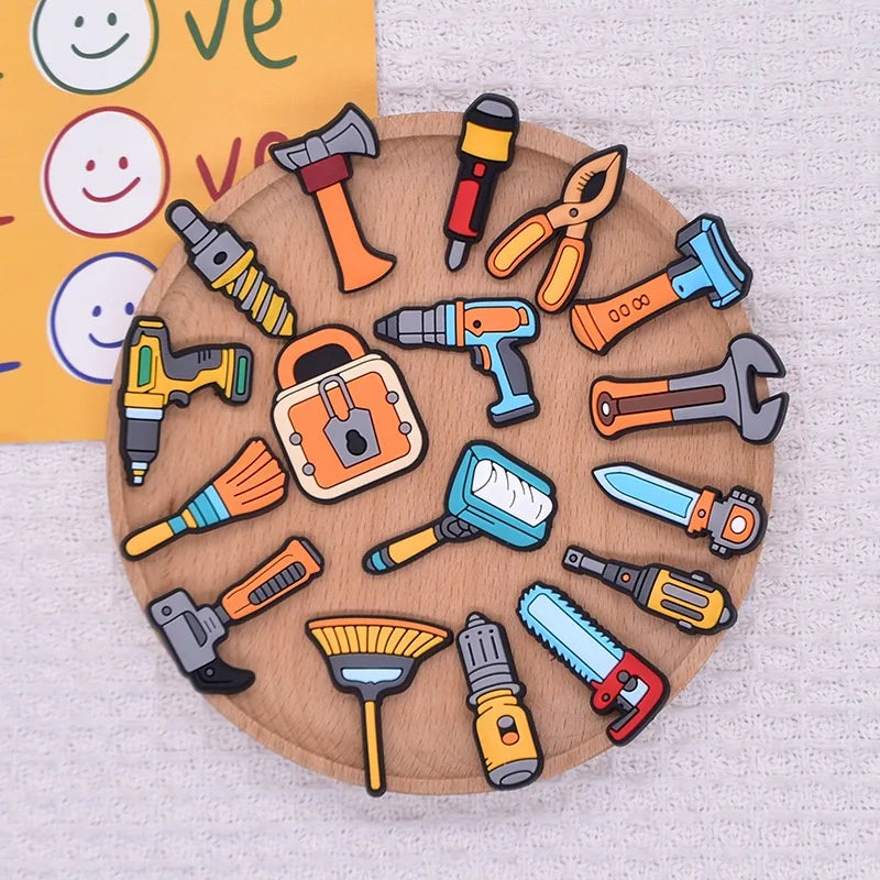 20-100pcs Cute Engineering Tools Shoe Charms DIY Garden PVC Shoe Accessories Decorations for Woman Kids Birthday Gift