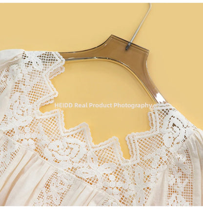 HEIDD Gentle Wave Collar Embroidered Heavy Work Loose Shirt Women's Spring 2026 Breathable Long Sleeve Cotton Gentle Style