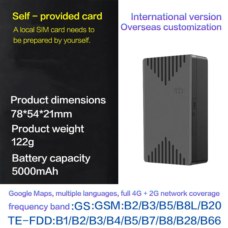 4g Wireless Vehicle Gps Tracking Device, No Installation Required, 20000Mah Battery, 100 Days of Operation, Free App