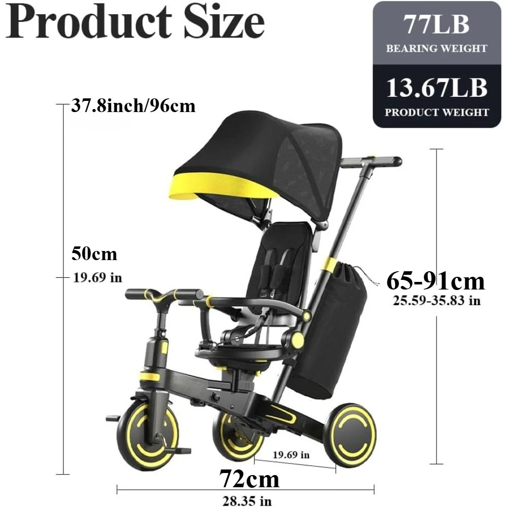 9-in-1 Push Tricycle for Toddlers Convertible Kids Trike with Adjustable Handle Safety Harness Lightweight Foldable for Boy Girl